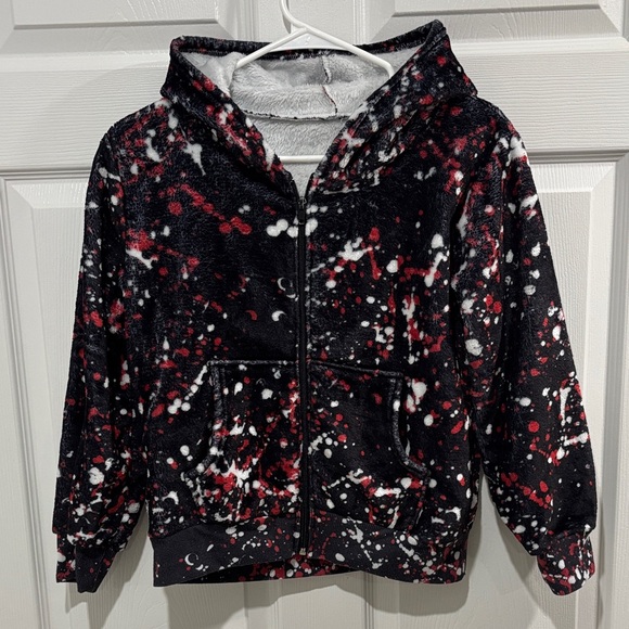 Stylish Black and Red Splatter Kids Hoodie - Picture 1 of 4